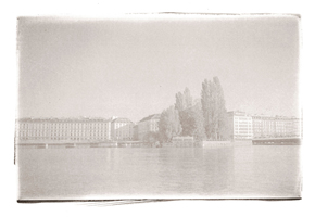 Quais des Bergues et Mont-Blanc, Ile Rousseau, Genève, 2004